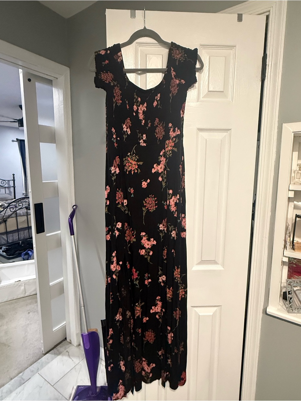 Express Black Maxi Dress with Pink Floral Print